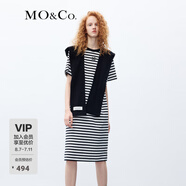 MO&Co.連帽披肩MC刺繡黑白條紋連衣裙兩件套氣質(zhì)設(shè)計(jì)感裙子女摩安珂 黑白條色-第1批 XS 155