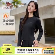 駱駝運(yùn)動(dòng)T恤秋季加絨圓領(lǐng)長(zhǎng)袖T恤女親膚防寒保暖純色上衣 C24CAXN603，幻影黑，女 L