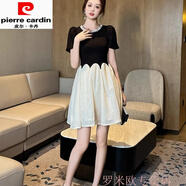 皮爾卡丹（pierre cardin）歐洲站公主連衣裙女夏季小個子輕奢感梨型身材收腰氣質(zhì)蓬蓬裙 黑色 2XL 建議【140-155斤】