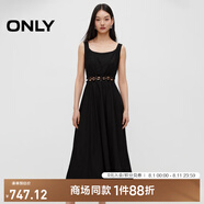 ONLY2025春季新款度假風(fēng)簡約U型領(lǐng)中長裙吊帶連衣裙女|125107057 H1Z黑色 XL