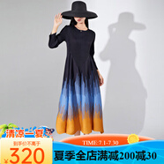 SHXI三宅褶皺歐美女裝新款長(zhǎng)袖印花連衣裙長(zhǎng)款A(yù)字裙子女 黑色 均碼