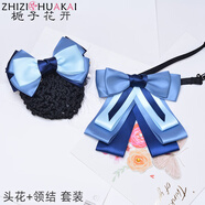梔子花開銀行領(lǐng)結(jié)領(lǐng)花頭花套裝網(wǎng)兜襯衫女衣領(lǐng)口蝴蝶結(jié)工裝領(lǐng)飾 套裝-T款深藍領(lǐng)結(jié)+藍色T2