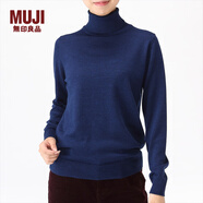 無印良品 MUJI 女式 天竺 高領(lǐng)毛衣 W8AA871 秋冬長袖針織衫 藍(lán)色 M