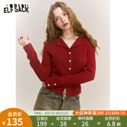 妖精的口袋紅色Polo領(lǐng)針織衫女2025年春季新款毛衣修身顯瘦打底衫 復(fù)古紅色 L