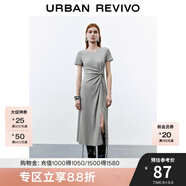 UR2025春季新款女裝簡(jiǎn)約褶皺開衩修身短袖連衣裙UWM750014 淺灰花灰 S