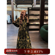 三吉黑花【蟬翼】國風(fēng)新中式重工燒花兩件套連衣裙裙子女夏2025新 黑綠 XS