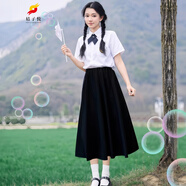 桔子悅初高中學(xué)生畢業(yè)照班服白色襯衫長(cháng)裙套裝大合唱團詩(shī)歌朗誦演出禮服 女生長(cháng)裙三件套白色襯衫+泰式大 XS