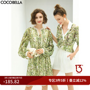 COCOBELLA肌理感壓褶花卉印花連衣裙女優(yōu)雅高腰長袖雪紡裙FR512 碎花 M
