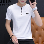 JEEP SPIRIT吉普短袖t恤男上衣潮流冰絲棉男裝聯(lián)名休閑打底衫半袖純色體恤 T120V領(lǐng)純色-白色 XL 【130-145斤】