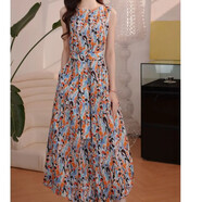 哥弟（GIRDEAR）女裝夏裝氣質(zhì)女裙印花裙復古千金風(fēng)法式無(wú)袖收腰連衣裙150018 花色 彩色印花 M (3碼)