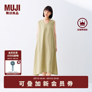 無印良品（MUJI）女式 棉 漢麻 無袖連衣裙女裝裙子夏季 連身裙長裙 BCD91C5S 黃色 L （165/88A）
