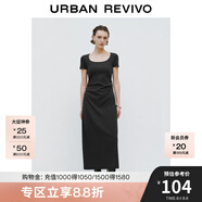 UR夏季新款女裝時尚簡約收褶后開衩修身連衣裙UWJ740022 冷灰 (裙長偏長) M