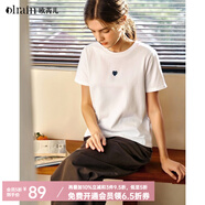 Olrain歐芮兒法式白色短袖T恤女夏季新款簡約正肩顯瘦上衣 白色（小刺繡） M