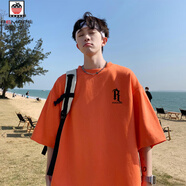 AEMAPE美式白色t恤男士短袖潮牌潮流夏季薄款寬松大碼男生衣服大碼 橘色 XL 125-145斤可穿