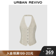 UR2025秋季新款女裝時(shí)尚燙鉆掛脖露背V領(lǐng)休閑襯衫UWG850145