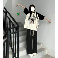 格素凡夏季多巴胺寬松短袖韓版T恤套裝學(xué)生闊腿褲子休閑兩件套包郵 C3D41杏拼黑短袖+抽繩褲 S  建議80斤以?xún)?
                                         title=