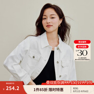 茵曼（INMAN）章若楠同款復古休閑女裝短款牛仔外套2025年秋季新款長(cháng)袖上衣 珍珠白-18538456 S