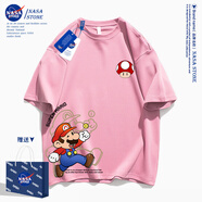 NASA STONE聯(lián)名夏季馬里奧t恤短袖男2025款時(shí)尚潮牌青少年寬松純棉半袖上衣 粉色 S 推薦體重80-90斤