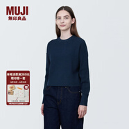 無(wú)印良品（MUJI）女式 棱紋編織 圓領(lǐng)短款針織衫 長(cháng)袖女款 女裝 薄款毛衣 藏青色 M (160/84A)