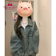蜜樂奇牛仔外套女美式水洗春秋復(fù)古2025設(shè)計(jì)感新款寬松夾克上衣休閑時(shí)尚 【美式水洗春秋牛仔外套女復(fù)古 做舊藍(lán) M 建議98-110斤