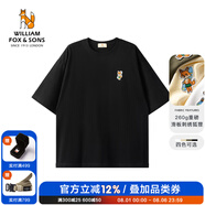 William fox&sons【安心品質(zhì)】260G重磅長(zhǎng)絨纖維棉面料落肩泳池派對(duì)小狐貍刺繡短袖 黑色 L /50