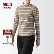 無印良品 MUJI 女式 彈力羅紋編織半高領(lǐng)T恤長袖打底衫女內(nèi)搭秋冬BBM05A3A 米白色條紋 S(155/80A)