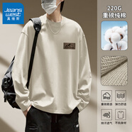 真維斯（Jeanswest）長(cháng)袖t恤男春秋純棉青少年休閑重磅二本針寬松大碼男士圓領(lǐng)打底衫 淺卡其#DZS山頂 L 【220G重磅棉】