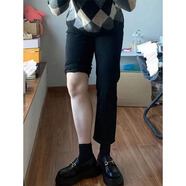 藍灰色直筒牛仔褲女小個子夏季新款大碼胖mm高腰顯瘦九分煙管褲子 黑色 九分褲 M 建議90-100斤