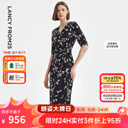 朗姿法式碎花復(fù)古設(shè)計感黑色連衣裙新款長裙夏季高級感裙子女 黑色3 XL