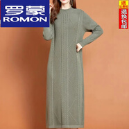 羅蒙（ROMON）婚禮裙羊毛連衣裙女秋冬新款圓領(lǐng)復古毛衣裙長(cháng)款過(guò)膝打底 灰色 2XL 130-139斤