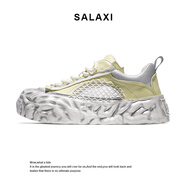 莎萊茜（SALAXI）月球土壤夏季網(wǎng)面透氣運動(dòng)休閑鞋女夏季百搭厚底板鞋男 檸檬黃 34 (相當運動(dòng)鞋35碼)