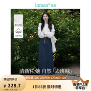 茵曼（INMAN）復(fù)古分割設(shè)計(jì)牛仔裙2025春季女裝新款洗水A字寬松顯瘦半身裙子 米白色上衣-18438059 L