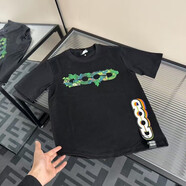GOODBRAND立體綠植刺繡地圖LOGO時尚高級寬松短袖T 男女同款短袖 綠植短袖黑色 M （80-100斤）