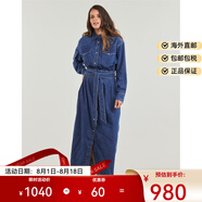 Lee女裝連衣裙長袖襯衫式連衣裙牛仔長裙子純棉2025春秋款收腰顯瘦裙 藍(lán)色 M (EU)