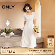 ONLY2025春季新款氣質復古方領泡泡袖中長款連衣裙女|125107026 A06 太古白色 S