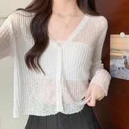 沂歆夏季開衫女披肩配長裙裙子吊帶裙上衣外套薄款外搭短款罩衫空調(diào)衫 白色 單扣薄款開衫 均碼 【建議110斤內(nèi)】