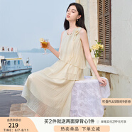 香影藍色海邊連衣裙女無(wú)袖2025夏裝新款不規則荷葉邊航海系沙灘裙 鷺白 XL 170/92A/125-140斤