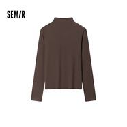 森馬（Semir）長(cháng)袖t恤女短款半高領(lǐng)薄絨輕暖打底衫2024冬新款純色修身抓絨內搭 深咖啡50954 L
