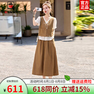 AEMAPE杭州高端品牌法式時(shí)尚短袖氣質(zhì)三件套裙女裝輕奢半身裙小個(gè)子裙子 卡其色 M 105斤-115斤