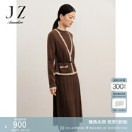 玖姿·安娜蔻浪漫香風(fēng)半高領(lǐng)羊毛壓褶毛衫連衣裙女冬款 咖啡 L