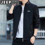 JEEP SPIRIT吉普夾克男外套立領(lǐng)上衣男士春秋季純色中青年茄克衫舒適透氣服裝 杰浩-2210黑色 L （115斤-130斤）