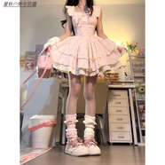 婕茵桐夏季櫻織花翎胖mm收腰蓬蓬裙 櫻織花翎碎花連衣裙女夏季法式甜美 粉色蓬蓬裙-【博主款】 - S 【建議80-90斤】