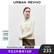UR秋冬新款女裝時(shí)尚假兩件拼接格紋針織開(kāi)衫UWM940033 米白 L