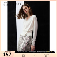 三彩2025春季新款蕾絲花邊V領(lǐng)收腰針織衫打底毛衫套頭女 米白色 M 160/84A