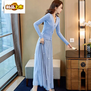 皮爾卡丹（pierre cardin）小香風(fēng)女士外穿新款紗裙套裝兩件套針織開(kāi)衫吊帶網(wǎng)紗半身裙三件套 天藍(lán)色《吊帶+半身裙》 兩件套 L 100-110斤