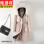 恒源祥羽絨棉服女中長款可拆卸大碼加厚派克服棉衣2025新款冬裝大衣外套 米白色 M 105斤以下
