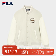 FILA 斐樂(lè )官方情侶款梭織外套秋休閑寬松棒球服保暖上衣 麥稈米色-BG L