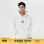 CHINISMCH字母印花連帽衛(wèi)衣男潮牌美式寬松上衣重磅情侶帽衫 本白色 S（推薦 100-120斤）