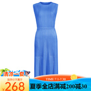 SHXI三宅褶皺2025夏季新款休閑風(fēng)日韓休閑開叉圓領(lǐng)a字裙拼接連衣裙 藍(lán)色 均碼
