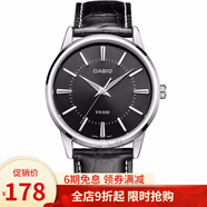 卡西歐(CASIO)手表男士 商務(wù)防水指針鋼帶石英男表 黑盤皮帶MTP-1303L-1A